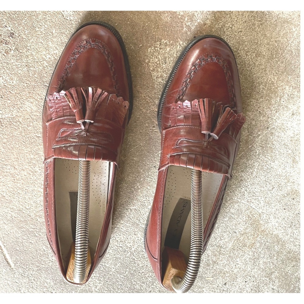 Stacy Adams Mens Leather Loafers 8.5 Dress Burgundy Kiltie Tassel Old Money